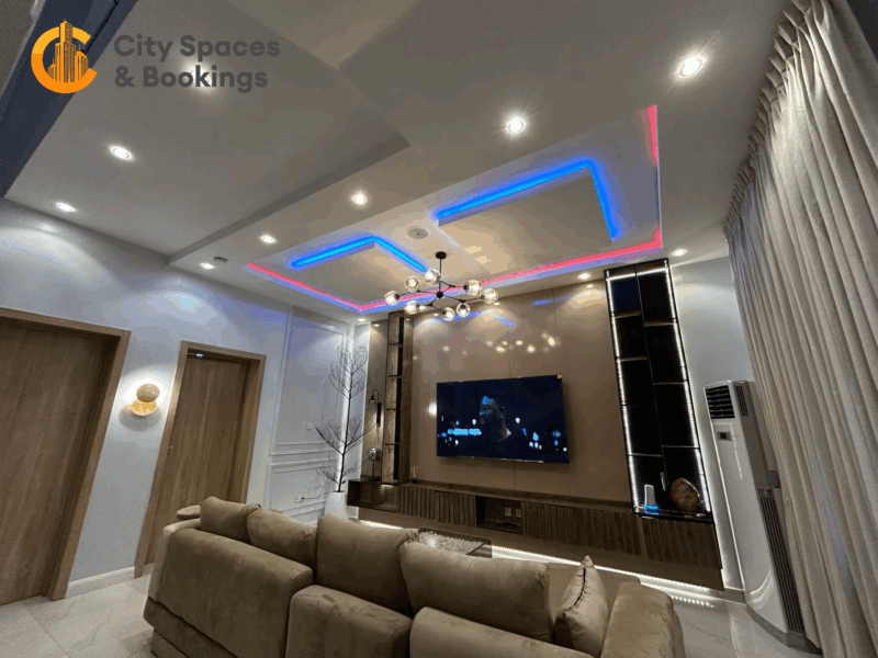 Spacious luxury shortlet living room in Lekki Lagos with modern furniture